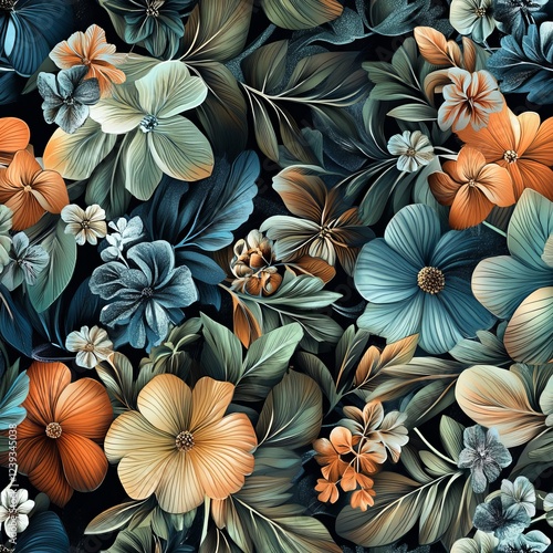 Wallpaper Mural Seamless pattern with colorful flowers and leaves. Floral background. Torontodigital.ca