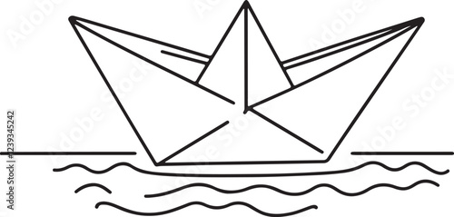 Elegant Line Drawing Paper Boat Vector Illustration