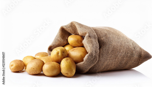 sack of potatoes lying down isolated on white