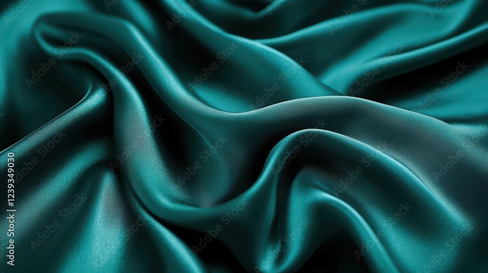 Fototapeta premium Luxurious green silk fabric with elegant drapes and soft texture