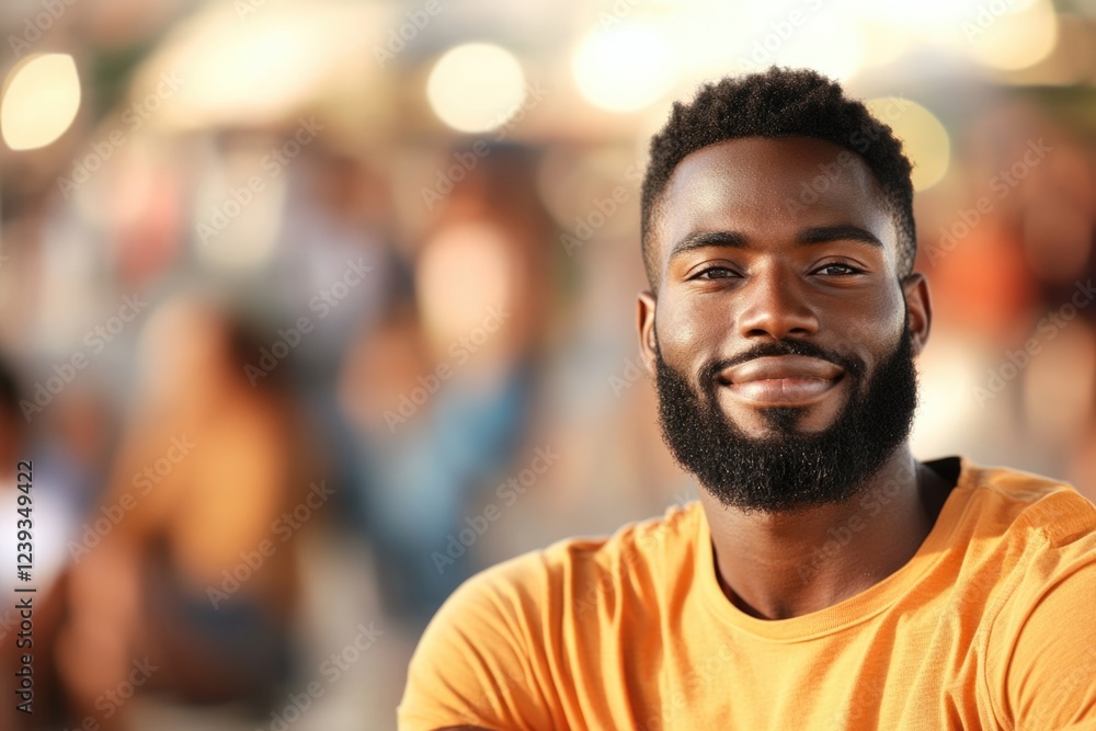 Fototapeta premium Smiling young african male enjoying sunny day outdoors