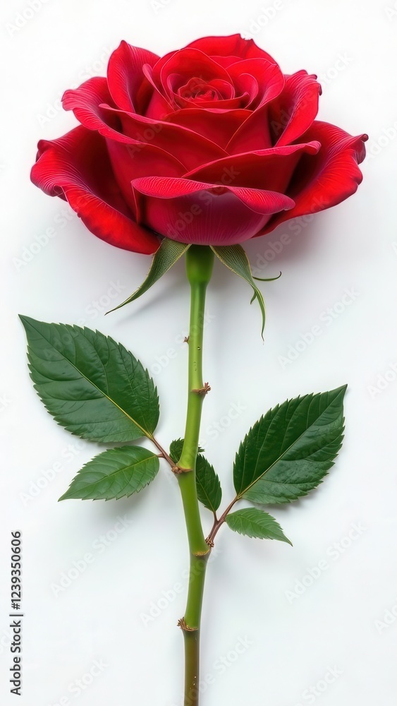 Naklejka premium International Women's Day, Big red rose on white background. Banner, screensaver, holidays, leaflet, beautiful postcard for March 8.