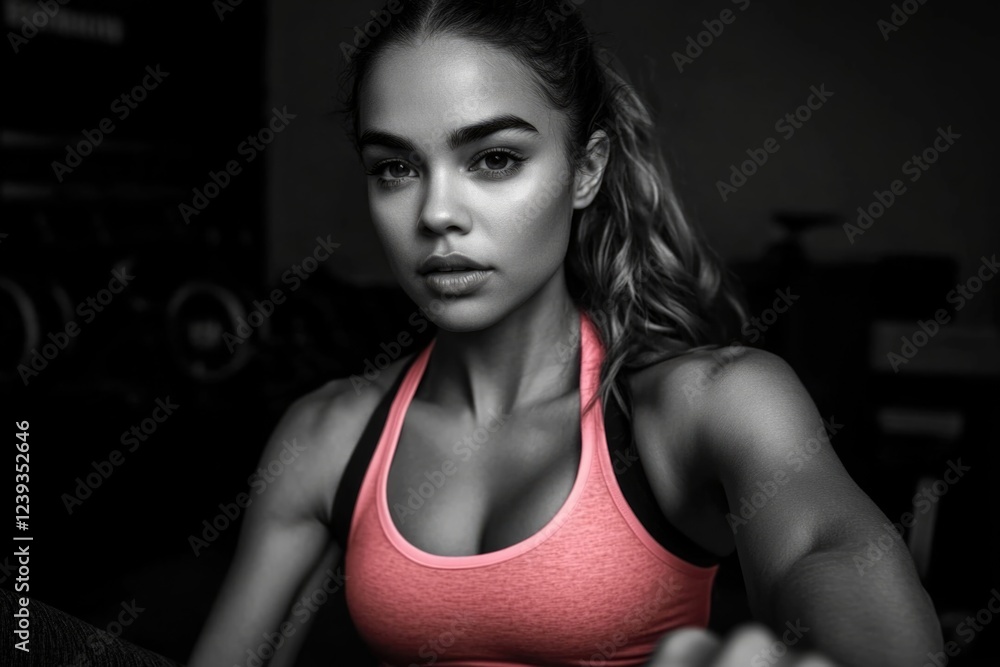 Naklejka premium Intense workout session of young hispanic female in gym setting
