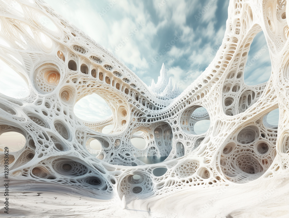 A futuristic world with organic structures
A breathtaking landscape of a futuristic world with intertwined organic structures resembling nets and arched shapes. A futuristic world with organic structures
A breathtaking landscape of a futuristic world with intertwined organic structures resembling nets and arched shapes.