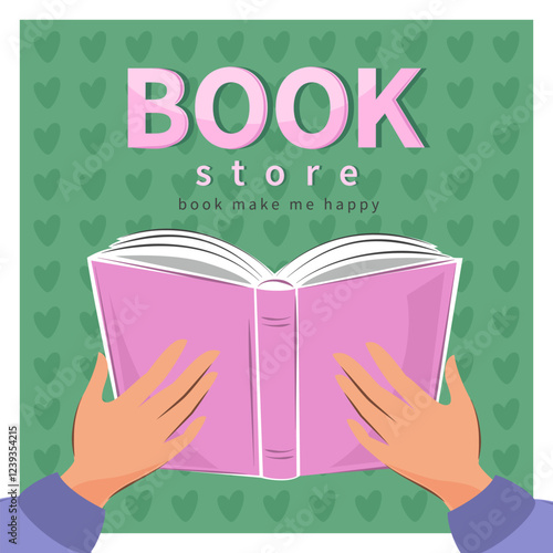 Layout design for bookstore, bookshop or library. People read books. Vector illustration for poster, cover, marketing, sale.