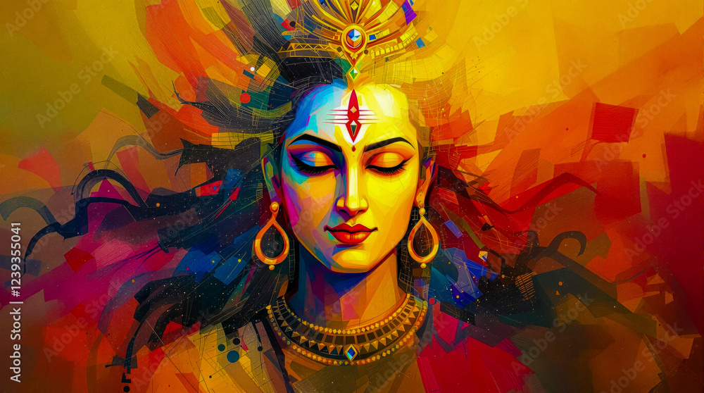 Fototapeta premium Lord Shiva cosmic colored painting in Meditative Bliss