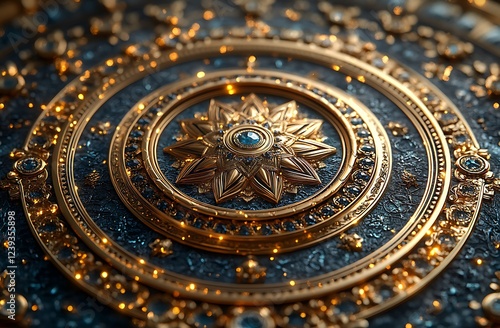 Wallpaper Mural Close-up of Ornate Golden Circular Design with Intricate Details and Sparkling Gems

 Torontodigital.ca