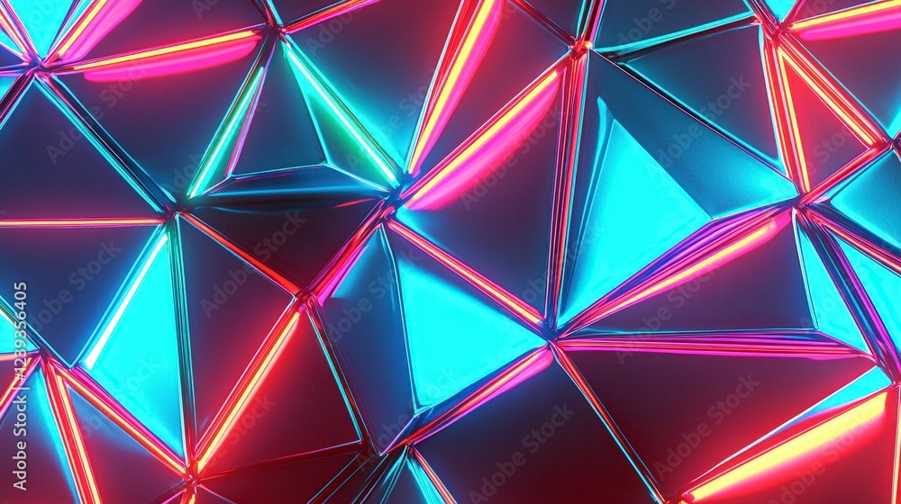 Vibrant Geometric Pattern with Neon Lights and Reflections Vibrant Geometric Pattern with Neon Lights and Reflections