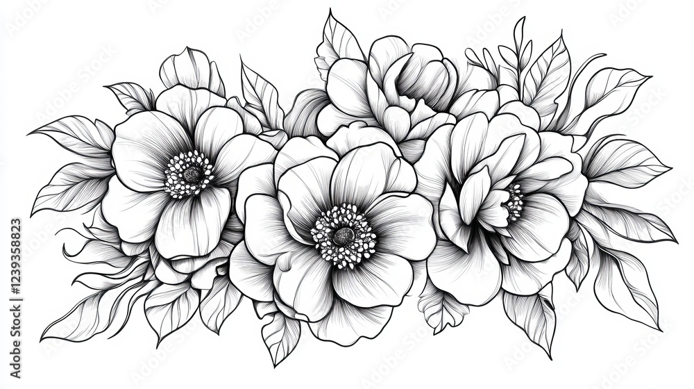 A trendy botanical line-art collection featuring hand-drawn floral bouquets, perfect for logos, tattoos, and decorative elements A trendy botanical line-art collection featuring hand-drawn floral bouquets, perfect for logos, tattoos, and decorative elements
