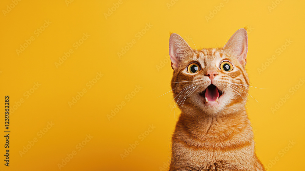 Surprised cat on yellow background with copy space Surprised cat on yellow background with copy space