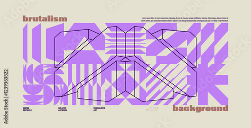 Brutalism abstract vector white background with Postmodern geometric graphic shapes in Y2K aesthetics, trendy colorful modernism artwork banner, various brutal form and line elements