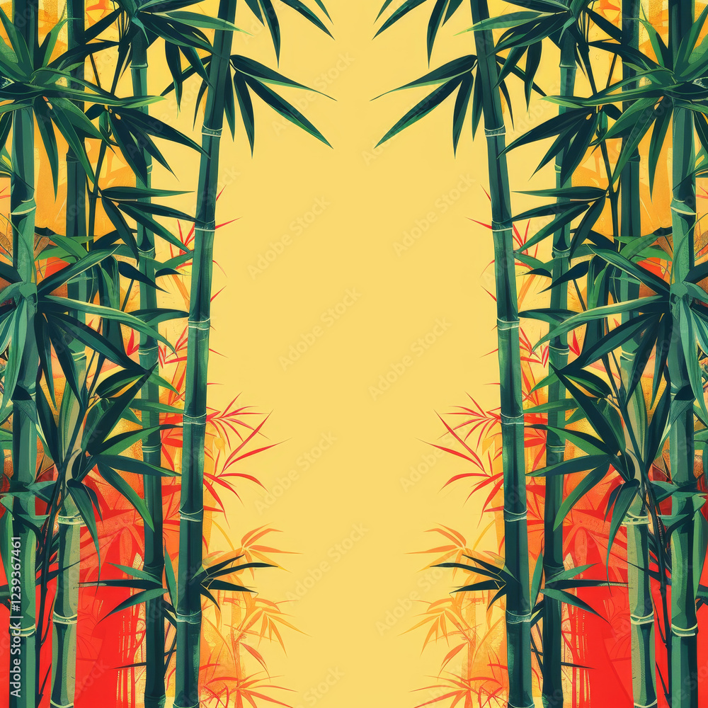Fototapeta premium Vibrant bamboo forest nature scene digital artwork tranquil setting eye-level view serenity