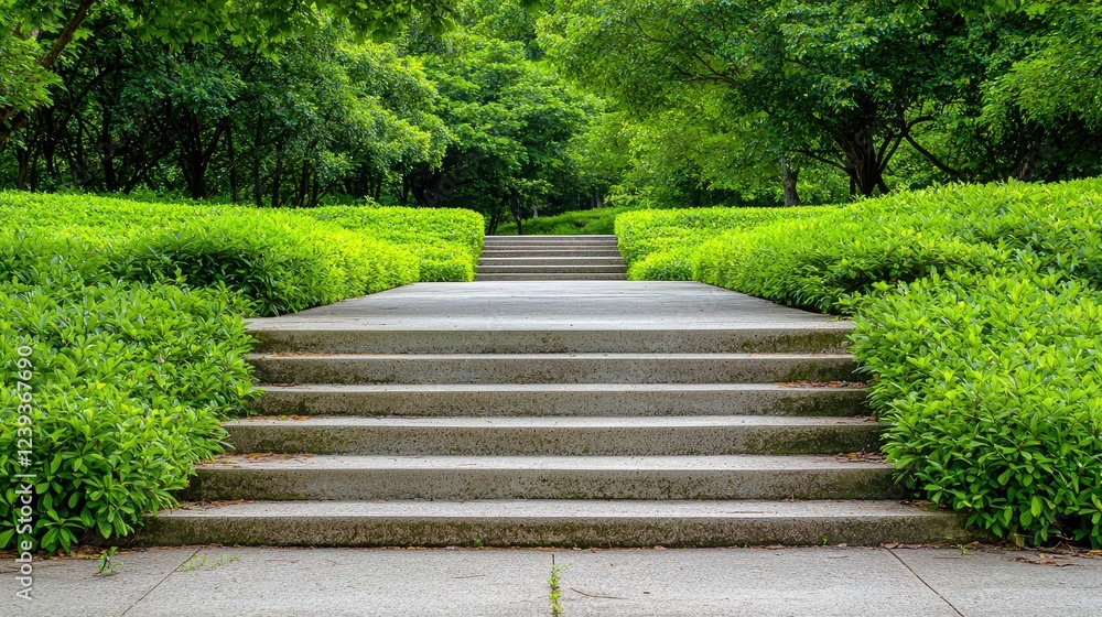 Stone steps leading through lush green park Stone steps leading through lush green park