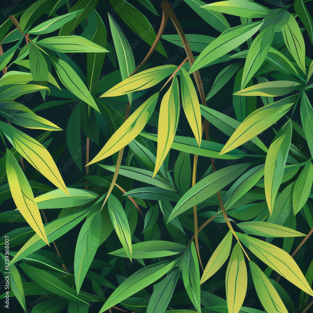 Fototapeta premium Exploring vibrant green bamboo leaves in a lush forest setting close-up nature photography