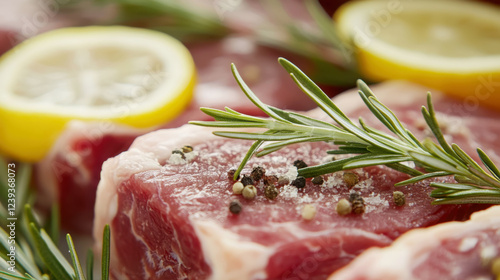 Fresh lamb cut with rosemary and lemon for gourmet cooking photo