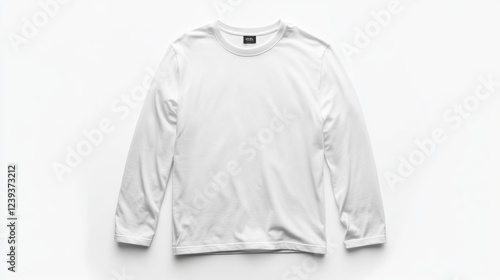 White long-sleeve shirt on white background; apparel mockup photo