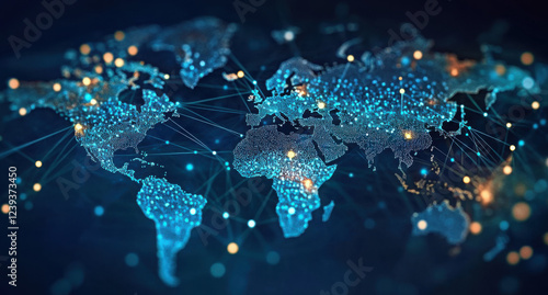 Fototapeta Naklejka Na Ścianę i Meble -  Mapa del mundo y redes. Ilustración en 3D y concepto de logística internacional de acuerdos y negocios internacionales. Redes y empresas alrededor del mundo.