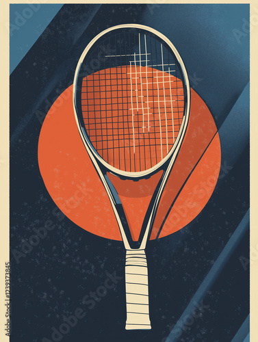 Minimalist tennis racket design with bold colors and striking composition