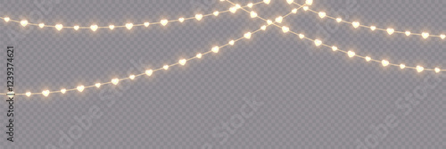 Valentine’s Day heart garland with glowing LED fairy lights, isolated on a transparent background. A stunning vector illustration featuring seamless heart-shaped light bulbs forromantic festive