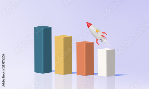 Graph business vision finance investment strategy start-up concept Booster spaceship rocket leadership in future innovation development Growth progress economy financial 3d vector illustration element