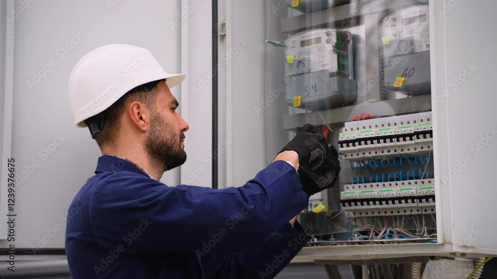 Electrician working on electrical panel wiring