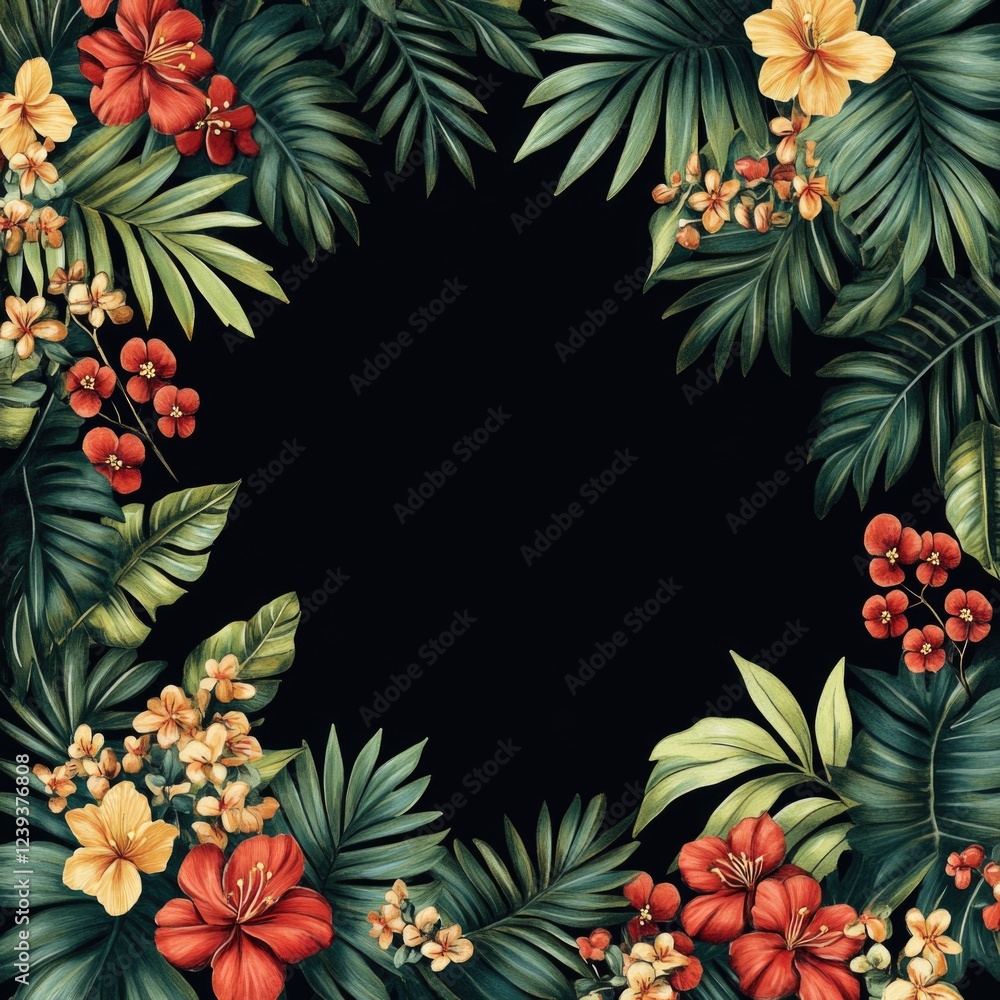 Fototapeta premium Palm Leaves and Flowers Pattern