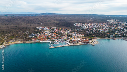 A stunning aerial drone view of Amiss Atea Camping Resort, located near the charming town of Njivice on the beautiful island of Krk, Croatia