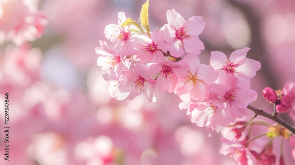 Obraz premium Blooming cherry blossoms in springtime sunlight