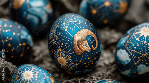 Aries Zodiac Themed Easter Egg with Ram Horns photo