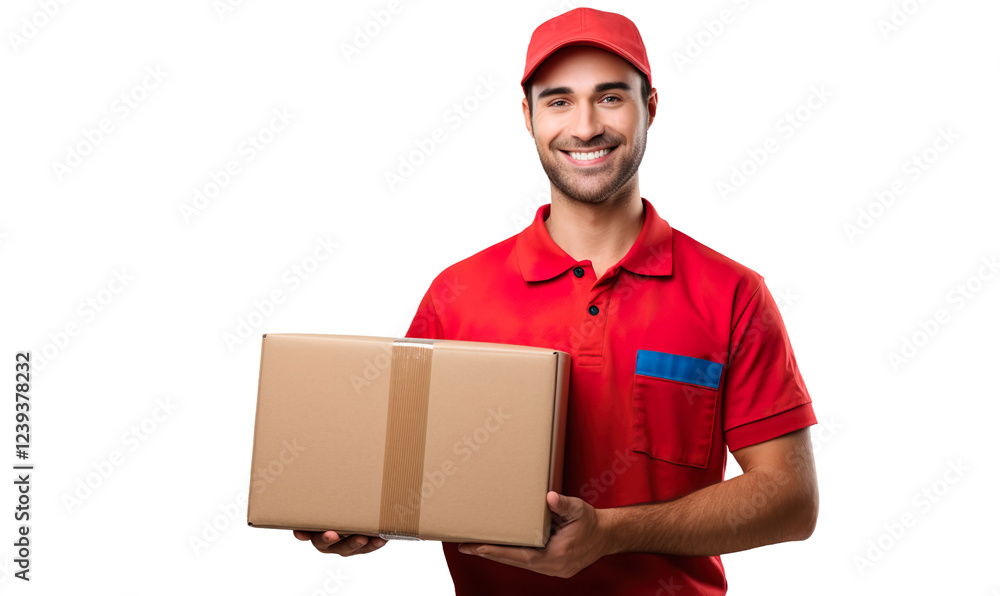 delivery man holding a package with a pen on a transparent background delivery man holding a package with a pen on a transparent background