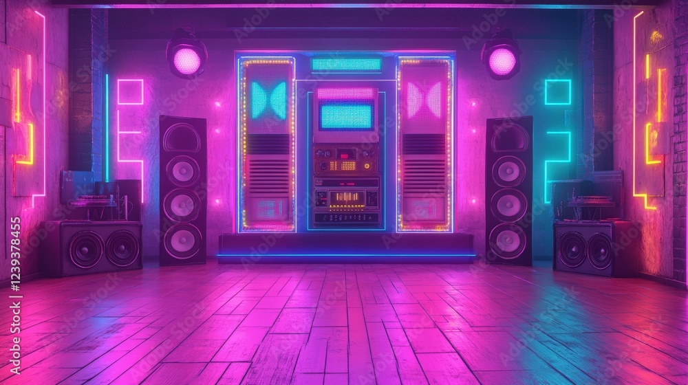 Neon Lit Retro Music Studio Room Setup Neon Lit Retro Music Studio Room Setup