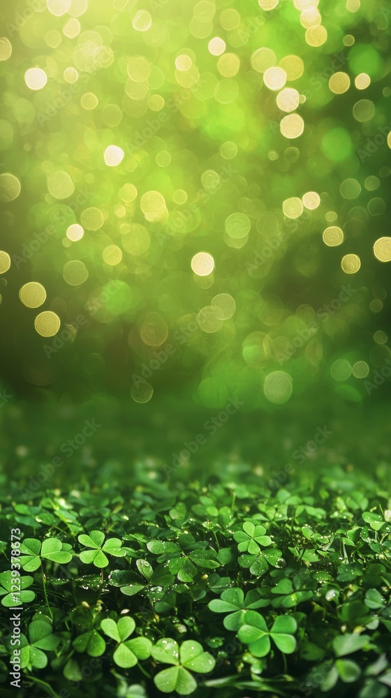 Obraz premium Lush Green Clover Field with Bokeh Background Saint Patrick's Day Nature Spring