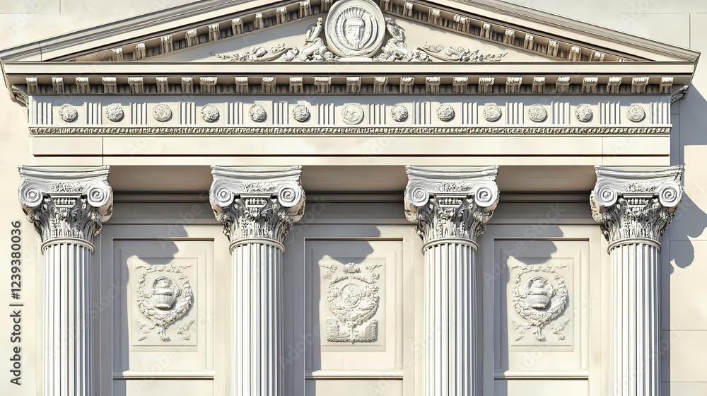 Obraz premium Intricate greek revival facade with stone carvings. Architectural Style. Illustration