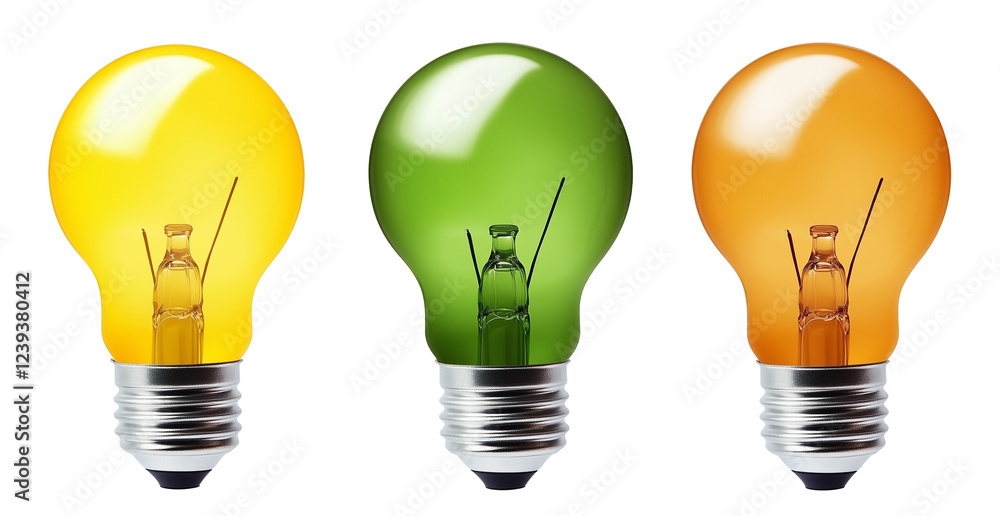 Set of three light bulbs isolated on transparent background. 3d rendering Set of three light bulbs isolated on transparent background. 3d rendering
