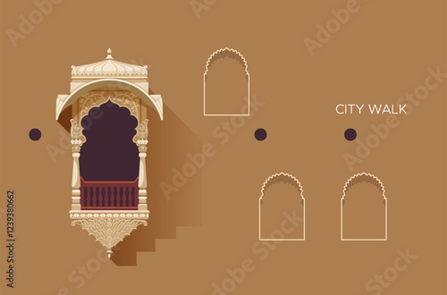 Citywalk - Traditional Rajasthani Window - Stock Illustration