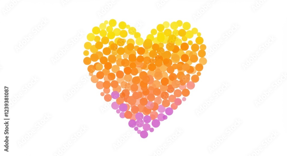 A heart composed of numerous small dots the dots are color in a variety of hues including shades of orange peach and lilac on white background A heart composed of numerous small dots the dots are color in a variety of hues including shades of orange peach and lilac on white background