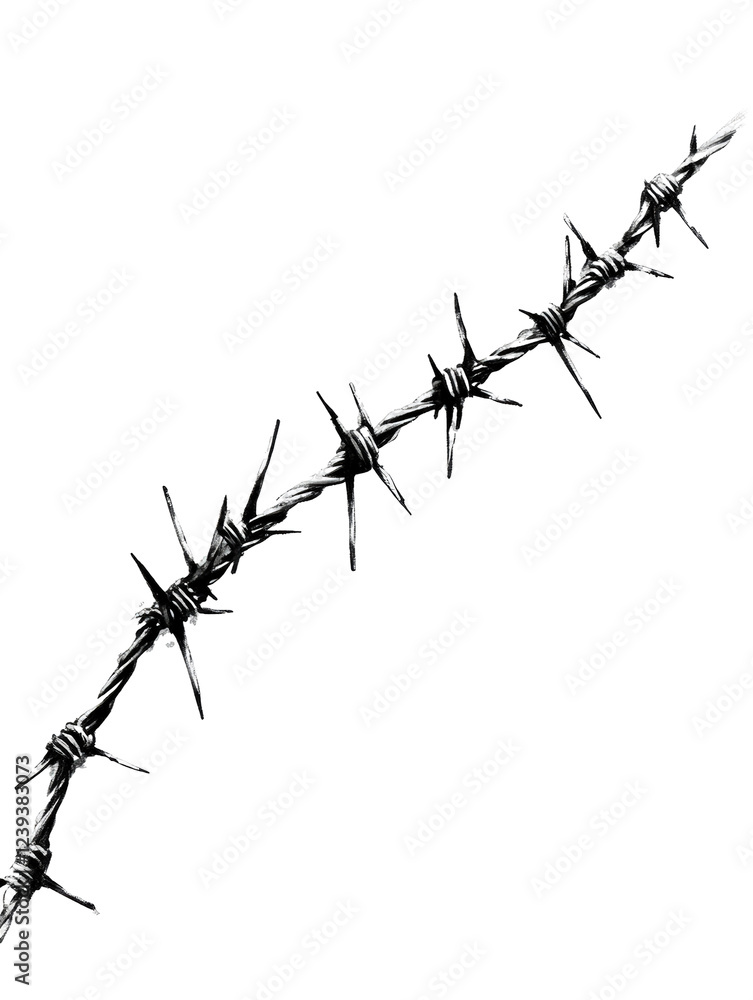 Isolated Barbed Wire Fence Detail on White Background Isolated Barbed Wire Fence Detail on White Background
