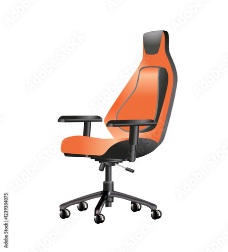 Office chair isolated realistic 3d. Business recruitment concept. Office chair with a sign vacant. We are hiring, open vacancy. Hiring and recruiting banner. Vector