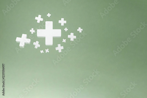 Floating Plus Signs, Green Background, Free Space for Design