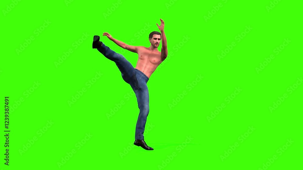 Karate fighters Athletic 3D man boxing and practicing kicks animation with a front view on green screen, Fitness character performs aggressive Sporty male training punches and leg strikes chroma key Karate fighters Athletic 3D man boxing and practicing kicks animation with a front view on green screen, Fitness character performs aggressive Sporty male training punches and leg strikes chroma key