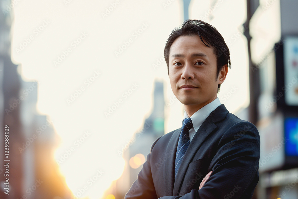Confident Businessman: Sharp Suit, Arms Crossed, Professional Pose, Corporate Success, Modern Office, Leadership Style, Red Tie Elegance Confident Businessman: Sharp Suit, Arms Crossed, Professional Pose, Corporate Success, Modern Office, Leadership Style, Red Tie Elegance