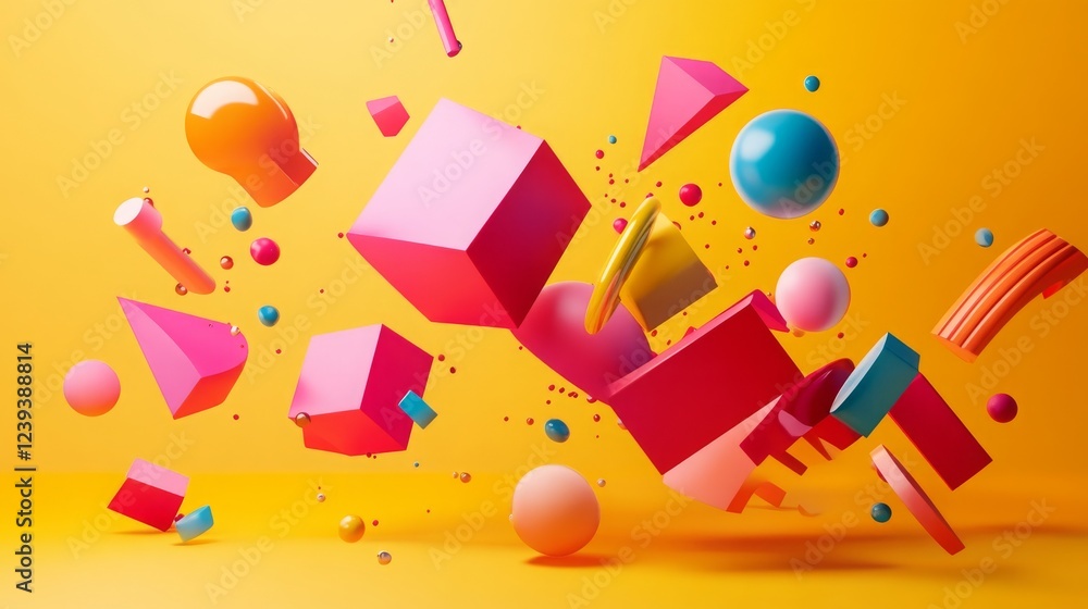 Fototapeta premium Abstract, colorful 3D platonic shapes in a dynamic composition