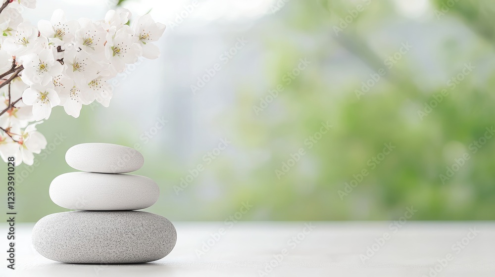 Serene spring spa stones, blossoms, wellness Serene spring spa stones, blossoms, wellness