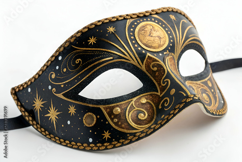 Black and Gold Venetian Masquerade Mask with Celestial Design