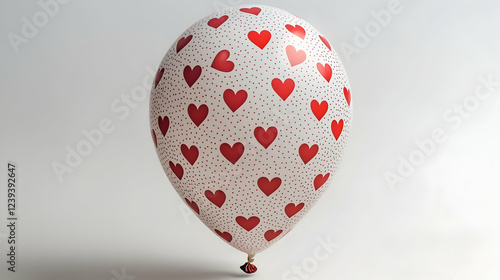 A white balloon with tiny red hearts printed all over against pure white background.