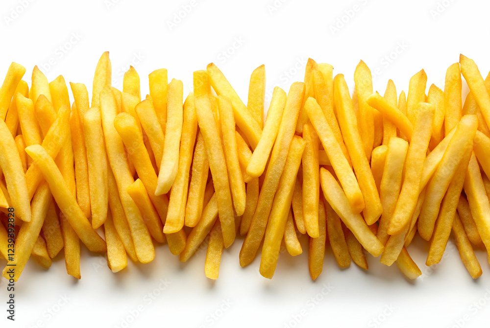 Fototapeta premium Golden Brown Crispy French Fries on White Background