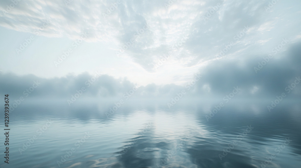 A soft, swirling fog over a glassy pond, the cloud's movement reflected in the still water, with soft hues blending seamlessly between sky and surface. A soft, swirling fog over a glassy pond, the cloud's movement reflected in the still water, with soft hues blending seamlessly between sky and surface.