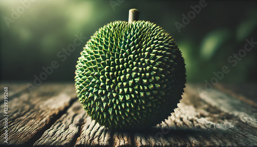 Wallpaper Mural Extreme Close-Up of a Single Fresh Breadfruit on a Wooden Surface Torontodigital.ca