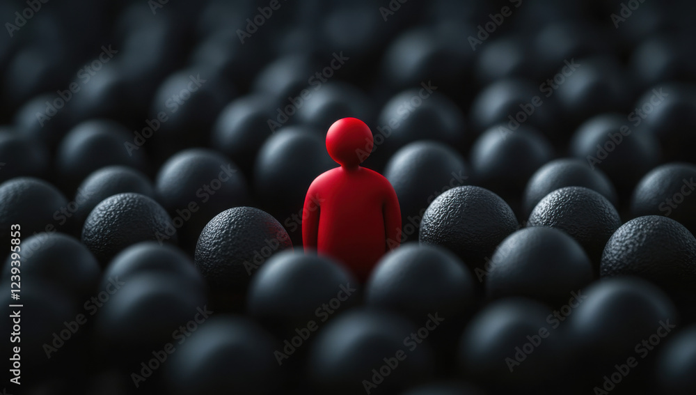 A red figure among black spheres symbolizes identifying insider threats. A red figure among black spheres symbolizes identifying insider threats.