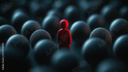 A red figure among black spheres symbolizes identifying insider threats.